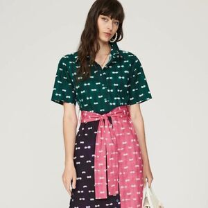 BUSAYO COLLECTIVE | Colorblock Polka Dot Belted Mini Shirt Dress Women’s Size 2